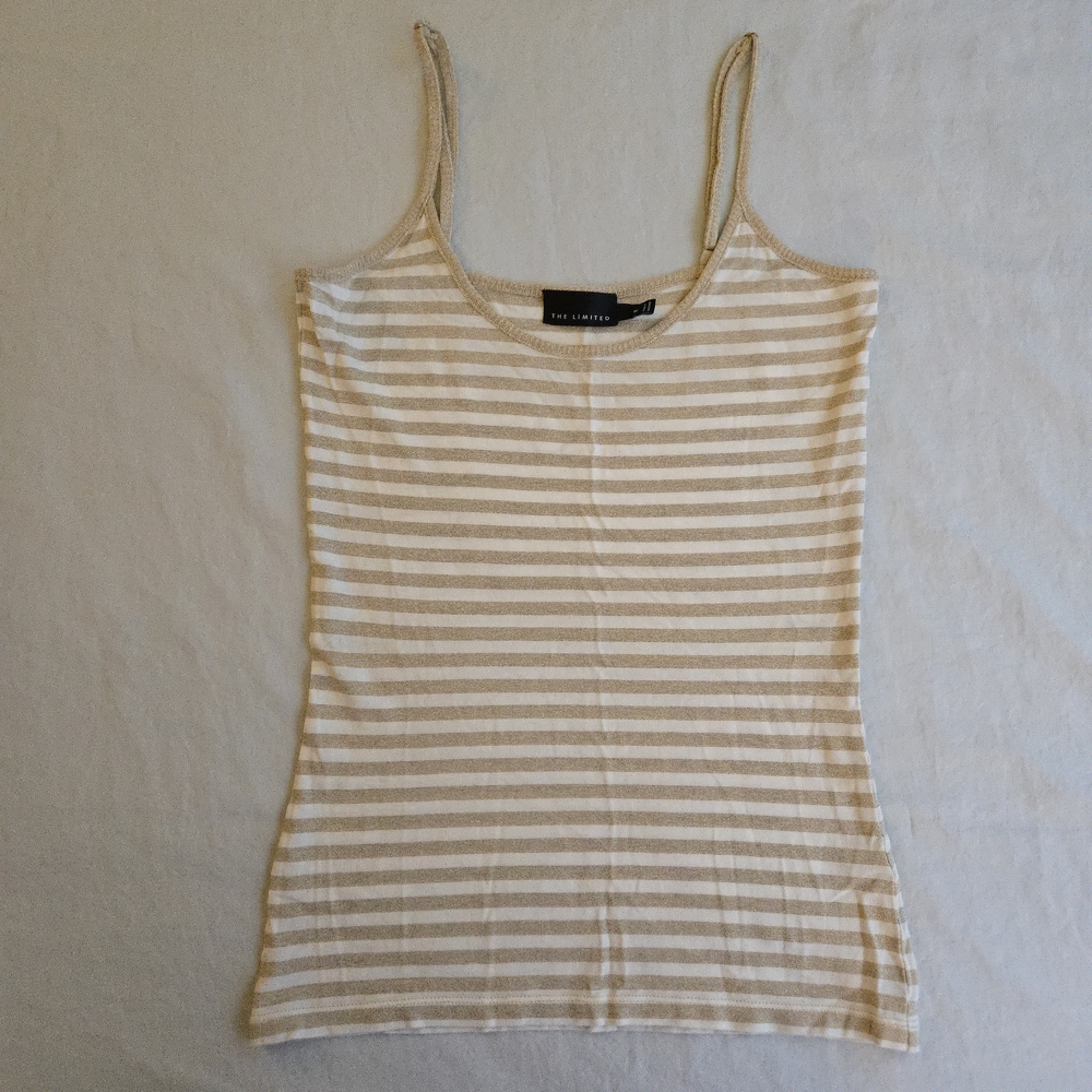 The Limited Metallic Gold and White Striped Camisole 90s Y2K EB3